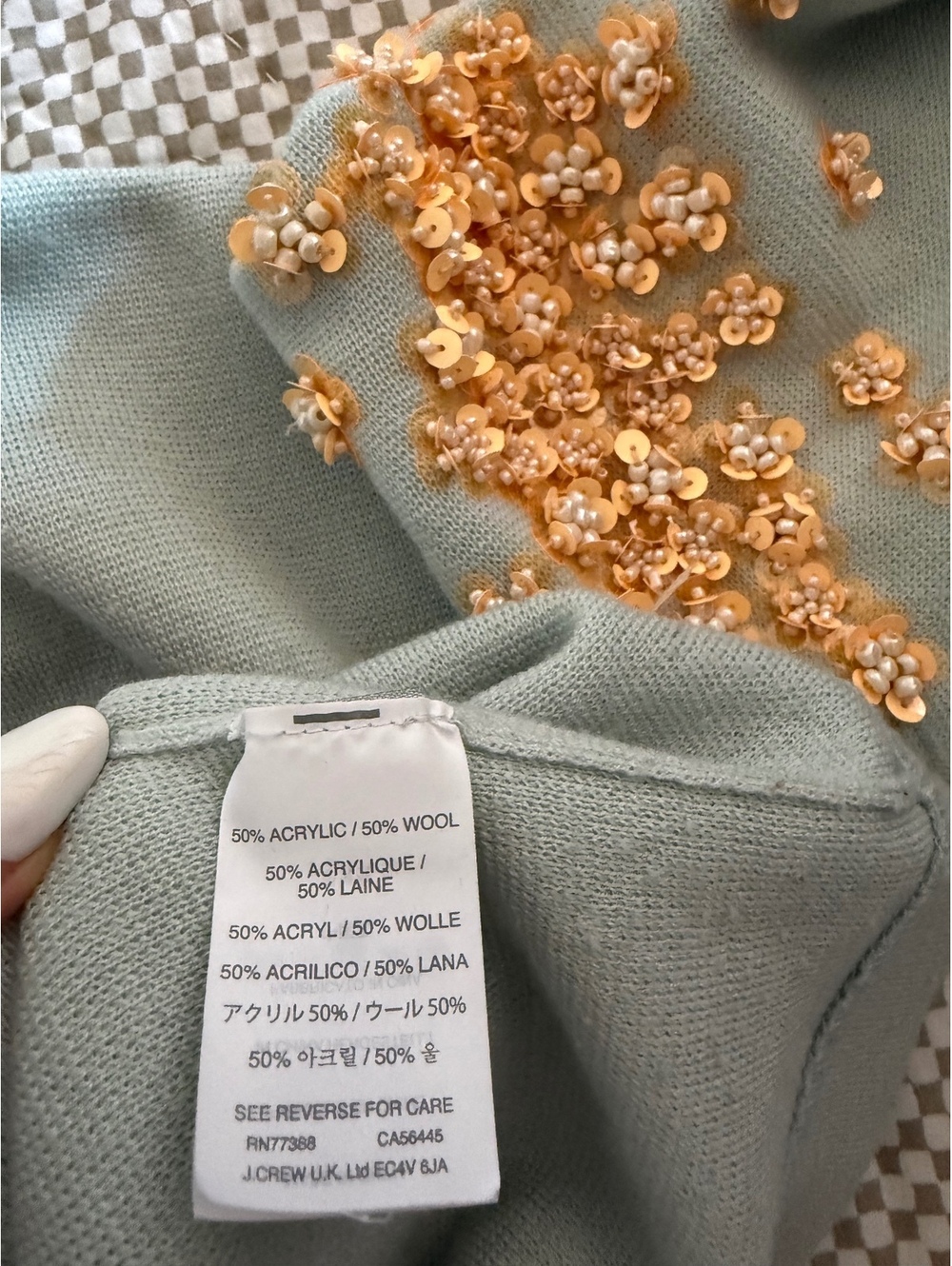 J.Crew Women’s Embellished Wool Blend Sweater Size M Sage Green Sequin Floral - Picture 5 of 8